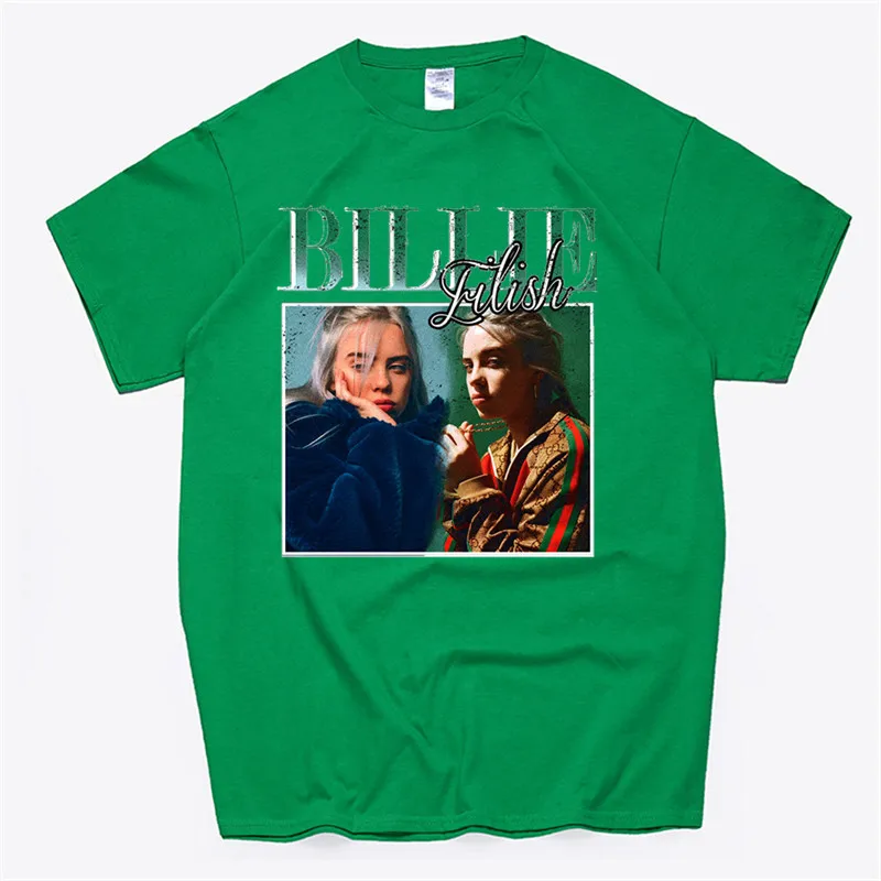 Для женщин Billie Eilish хлопковая футболка унисекс скейтборд Рождественская Футболка женская одежда для девочек уличная рубашка - Цвет: T87B-green