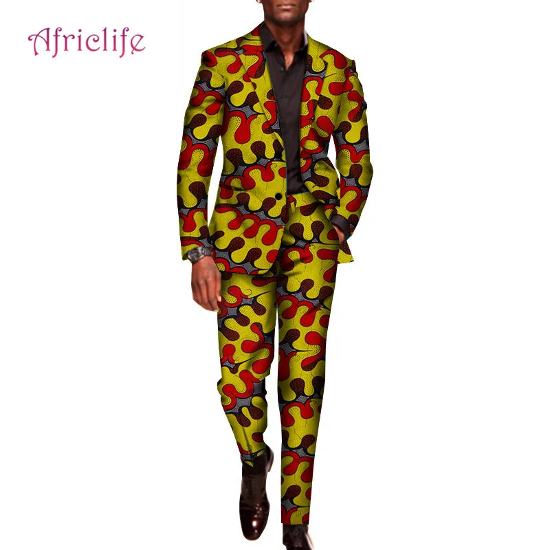 Пользовательские 2 шт. брюки наборы мужская африканская одежда Базен Riche африканская восковая печать Топ костюмы и брюки наборы Анкара одежда WYN602 - Цвет: 1