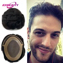 

Front Lace Human Hair Wigs for Men Fine Mono NPU Man Toupee Hairpiece Indian Human Hair 30mm Wave Straight Male Hair Prosthesis