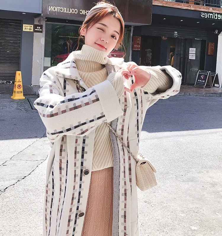 

Mid-length Thick Retro Plaid Imitation Mink rong mao yi Coat Women's 2018 Autumn And Winter Double-sided Plush Overcoat Cardigan