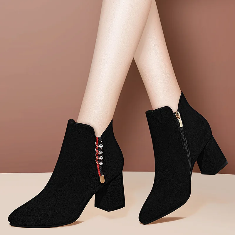 

Gold Lines Rabbit Leather Boot Women's Winter Boots 2019 Autumn And Winter New Style Martin Boots plus Velvet WOMEN'S Shoes