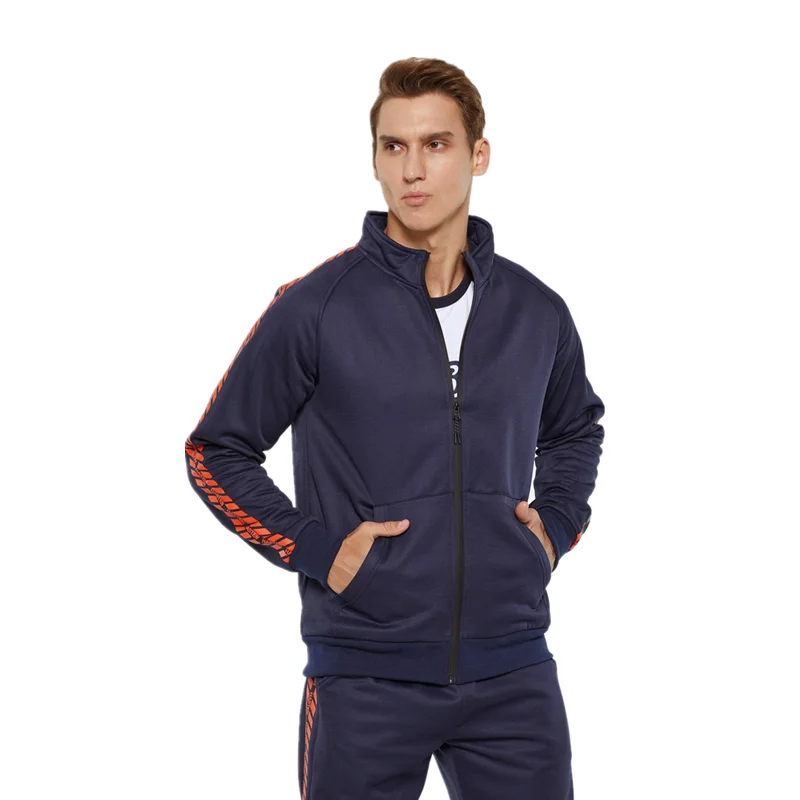 Модные тенденции осень Для Мужчин's комплект однотонной одежды принт Slim Fit Спортивные костюмы Для мужчин Повседневное Zip стенд толстовки с воротником+ брюки Для мужчин