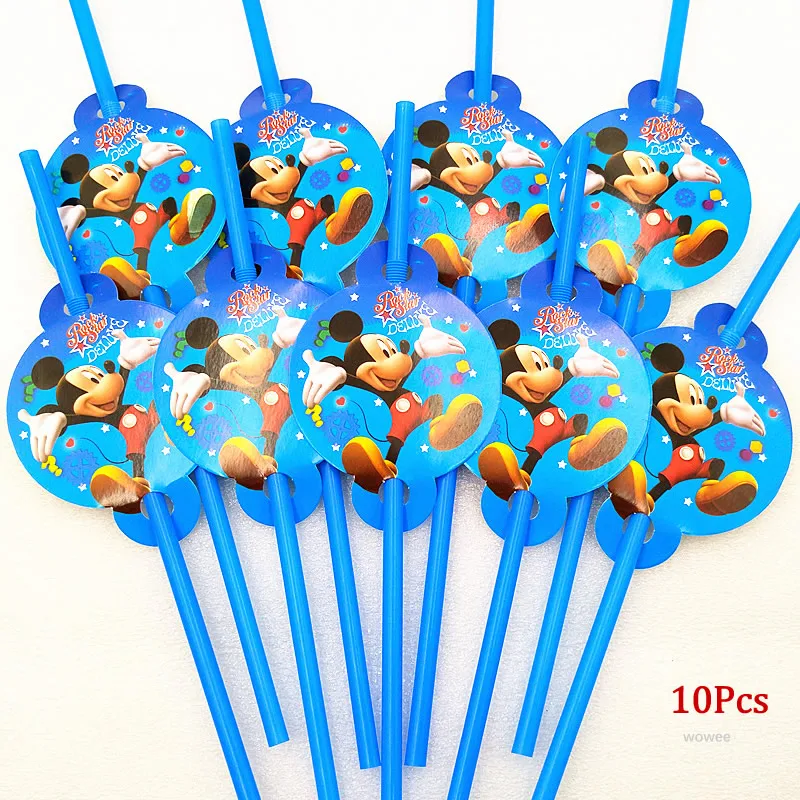 Straws 10Pcs 10 шт. бумажные стаканчики с Микки Маусом для дня рождения, детские украшения, товары для вечеринки, детские подарки на день рождения с Микки Маусом - Цвет: Straws 10Pcs
