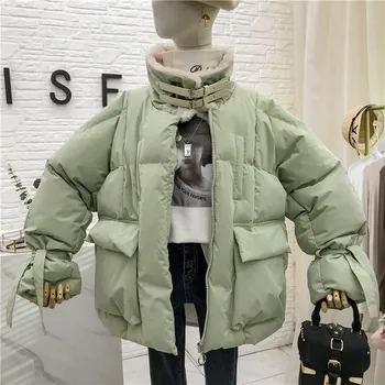 

Medium-long Women Cotton-padded Coat 2019 New Autumn Winter Stand Collar Students Bread Coats Loose Female Wadded Jacket Parkas