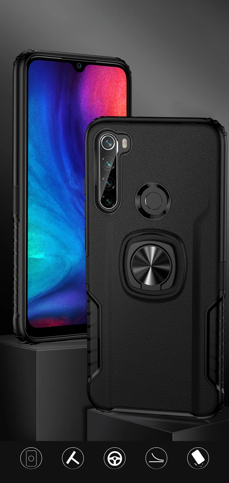 Противоударный чехол-кольцо для Redmi Note 8, 7, 6, 5 Pro, 4X4, Note8, подставка для телефона, держатель, задняя крышка для Xiaomi Redmi, Note8 Pro, чехол s