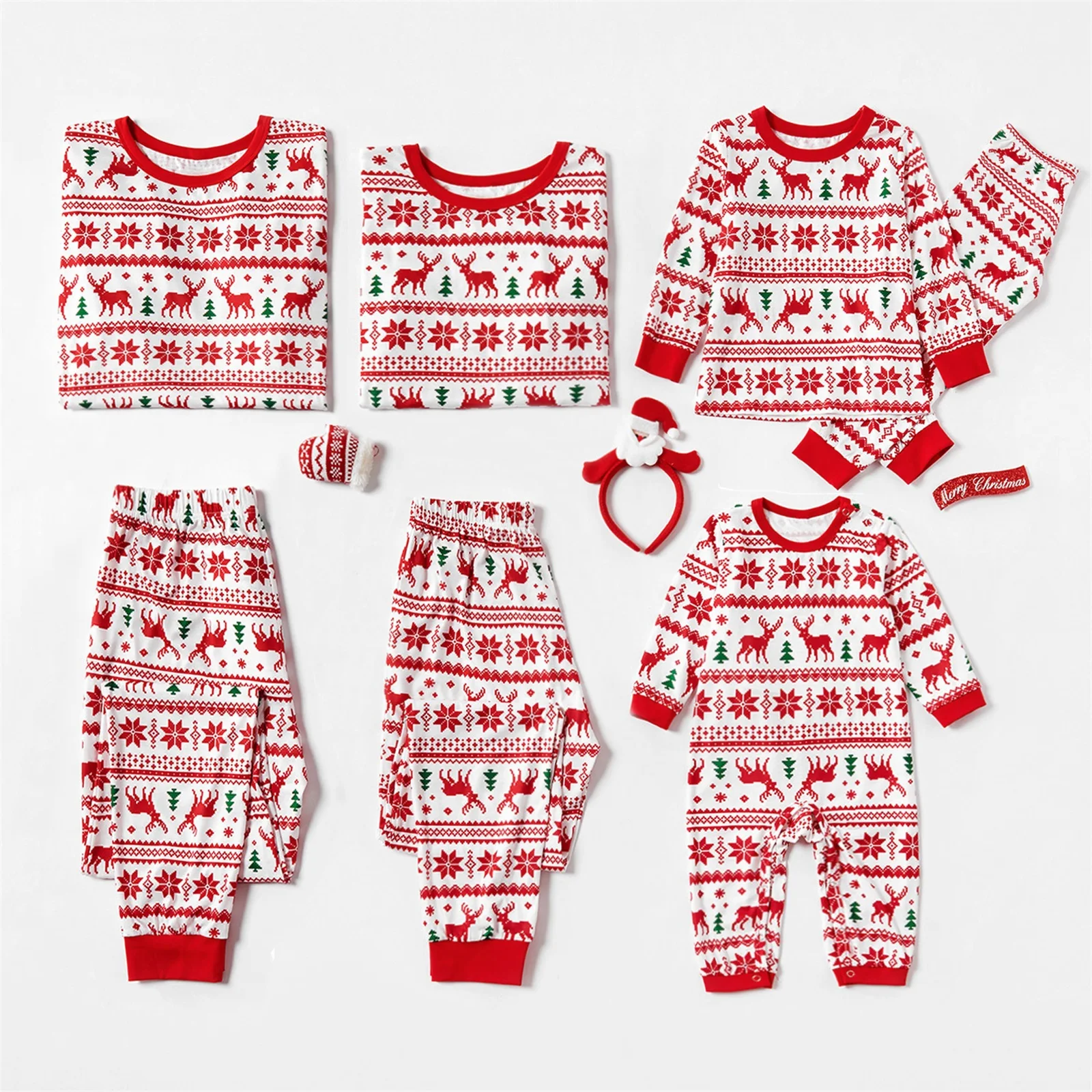 thumbnail image 1 of Conjunto de pijama navideño PatPat Merry Christmas, conjuntos familiares a juego, ropa de dormir, conjuntos de ropa con renos y copos de nieve (resistente al fuego), 1 of 5