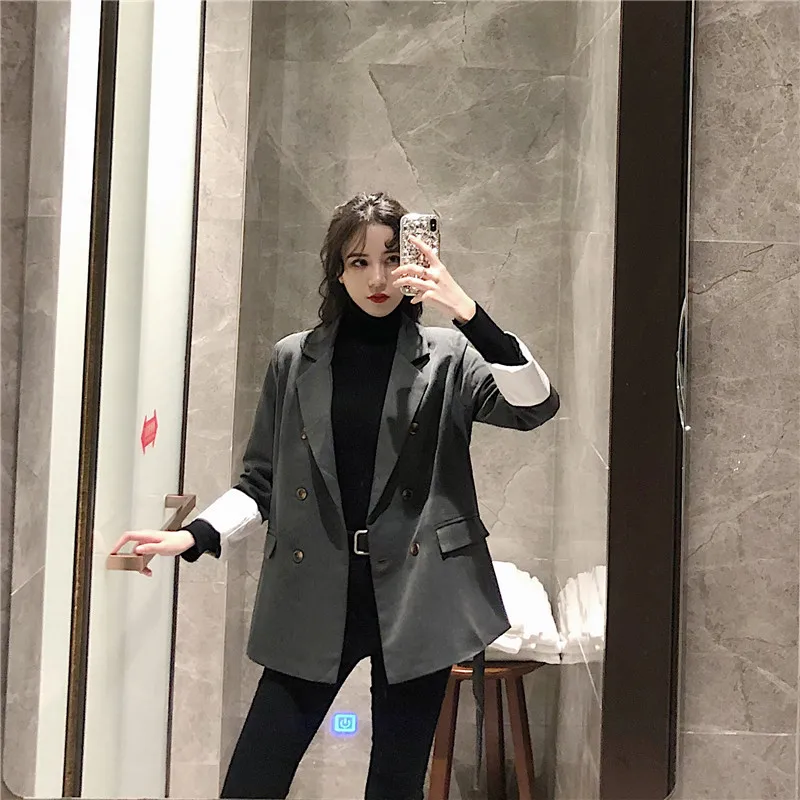 Корейский женский негабаритный блейзер тонкий черный пиджак и куртки Femme Tie Up Chaqueta Mujer Bleiser Feminino