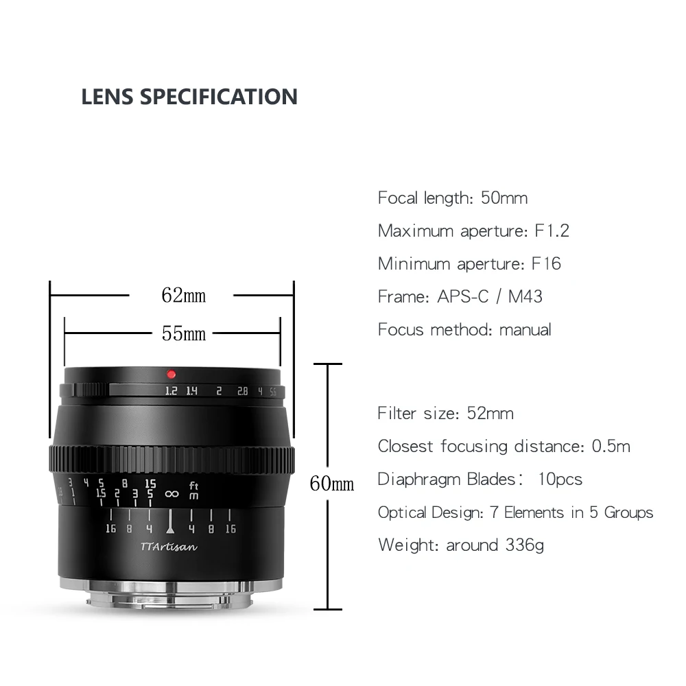 TTartisan 50mm F1.2 Macro DSLR Camera Lens For Sony E Canon EOS-M Fujifilm X Nikon Z /Zfc  Leica L Micro 4/3 Photography Photo