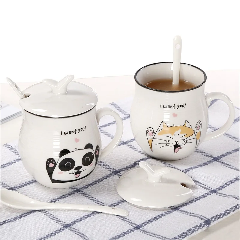 Керамические кружки OUSSIRRO TOTORO с крышкой и ложкой милые карамельных цветов для