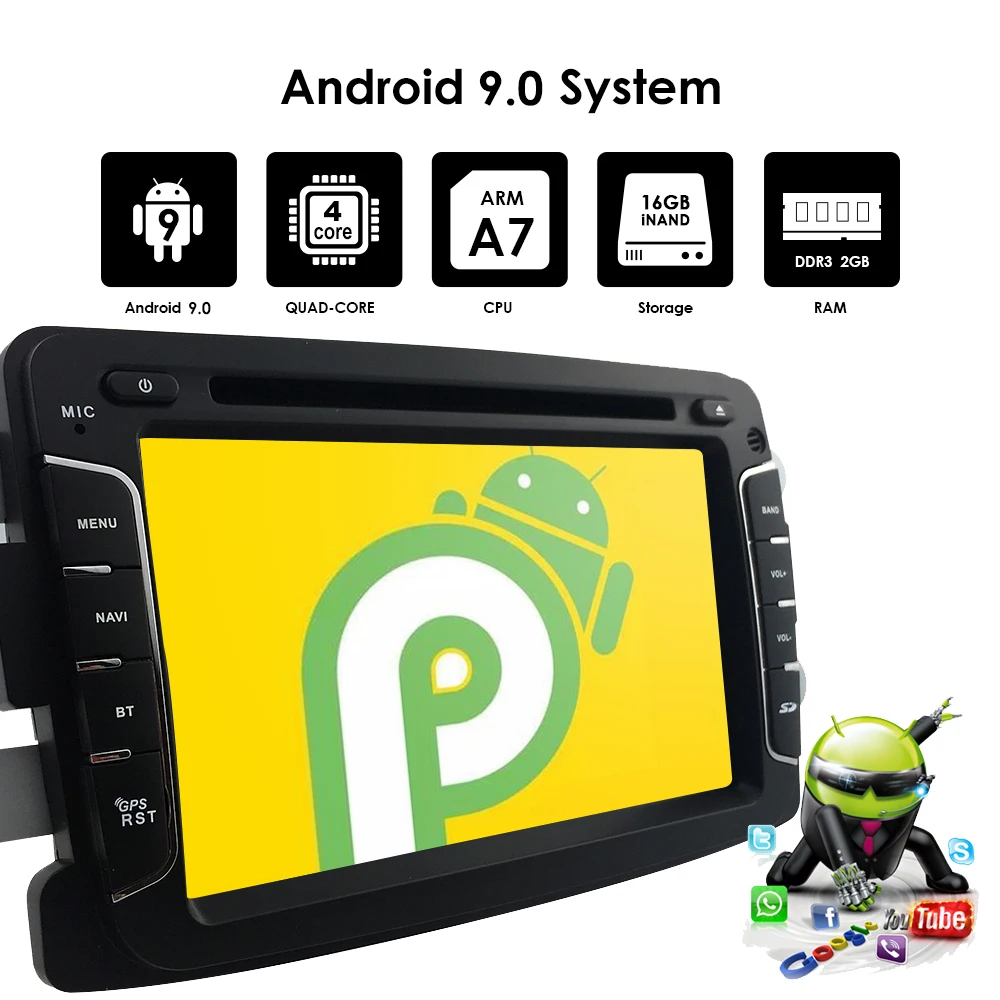 Top 4GFree shipping!Android 9.0 Car GPS navigation for Dacia Renault Duster Logan Sandero Car DVD multimedia player radio DVR BT RDS 5