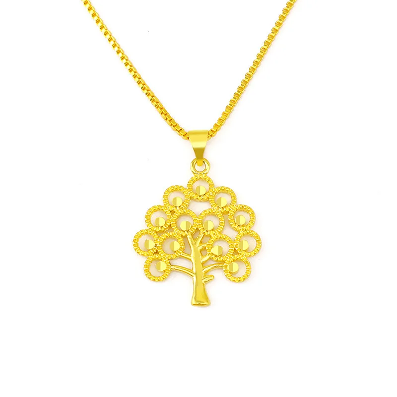 

FASHION PURE 14K YELLOW GOLD NECKLACE FOR WOMEN WEDDING STATEMENT JEWELRY DELICATE PLANT MONEY TREE SMALL PENDANT NECKLACE GIFTS