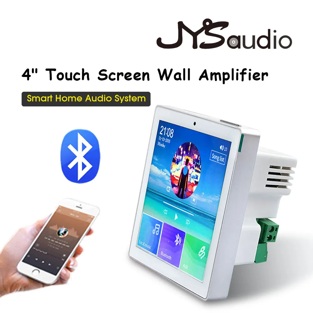 2 ou 4 canais sem fio bluetooth amplificador de parede com tela sensível ao toque rádio fm, usb, tf, para casa inteligente amplificador de áudio bt