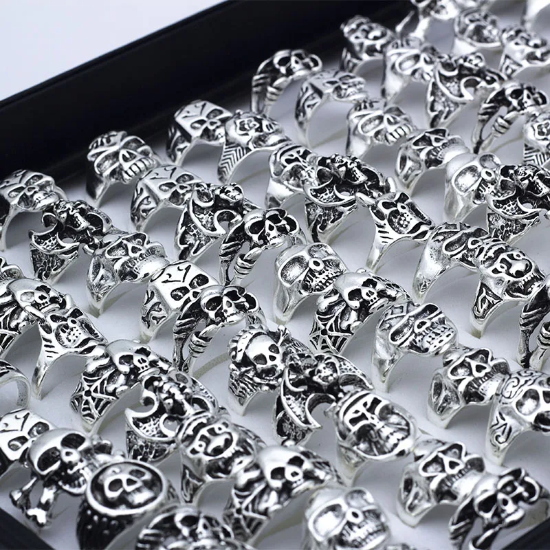

25pcs Skull Skeleton Gothic Alloy Rings Punk style rings for mens womens Wholesale Jewelry lots