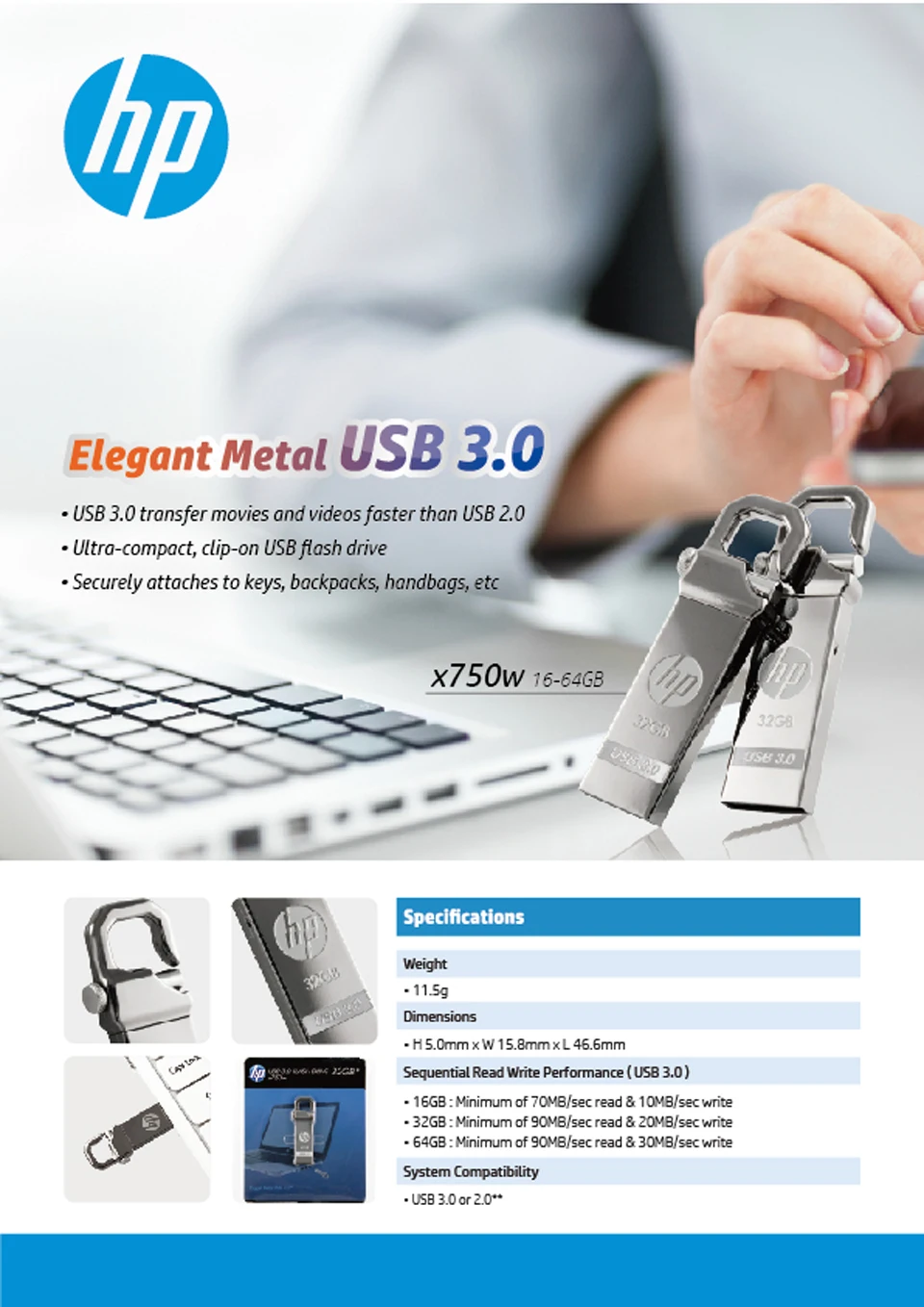 hp металлический USB3.0 флэш-диск 128 Гб 64 ГБ 32 ГБ 16 ГБ USB флеш-накопитель карта памяти Флешка X750W