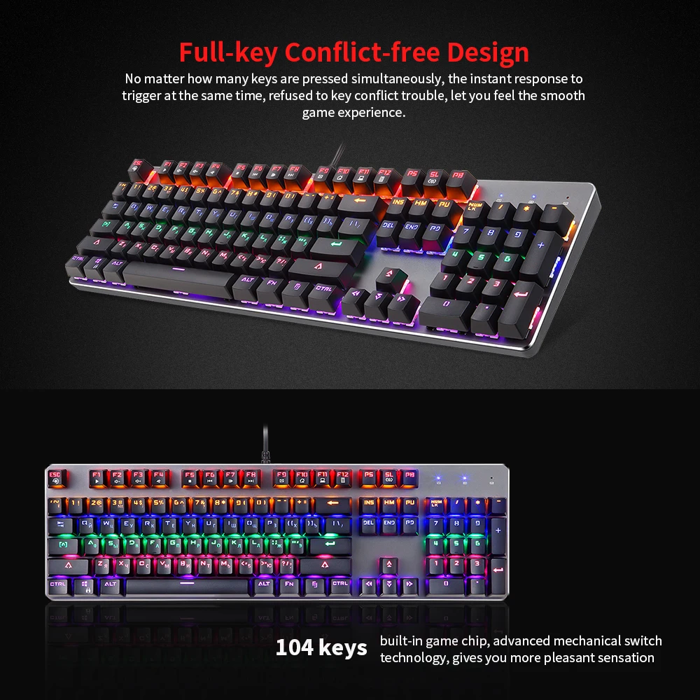 Механическая клавиатура Motospeed K73, смешанный светильник, с RGB, на заказ, светильник, 104 клавиш, Игровая клавиатура, английская и русская клавиатура