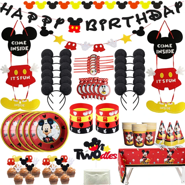 Mickey Mouse Enfants Thème Fête d'anniversaire Décoratif Tasses en papier  Drapeaux Nappe Vaisselle jetable Fournitures Baptême Garçon