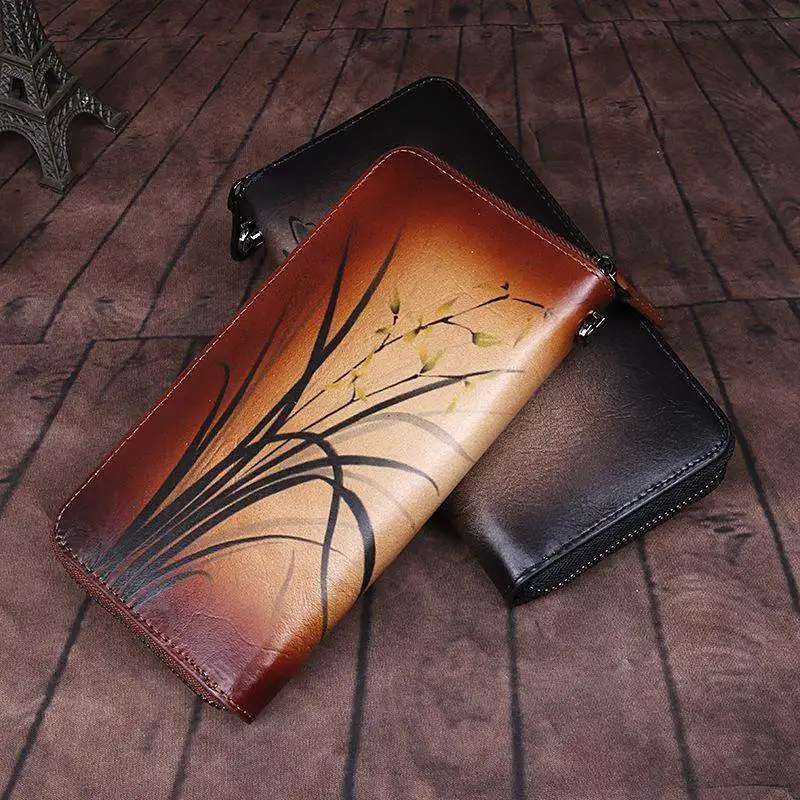 

WERAIMJX High Quality Genuine Leather Women Wallets Clutch Print Lady Long Wallet Fashion Cowhide Female Coin Purse Phone Bags
