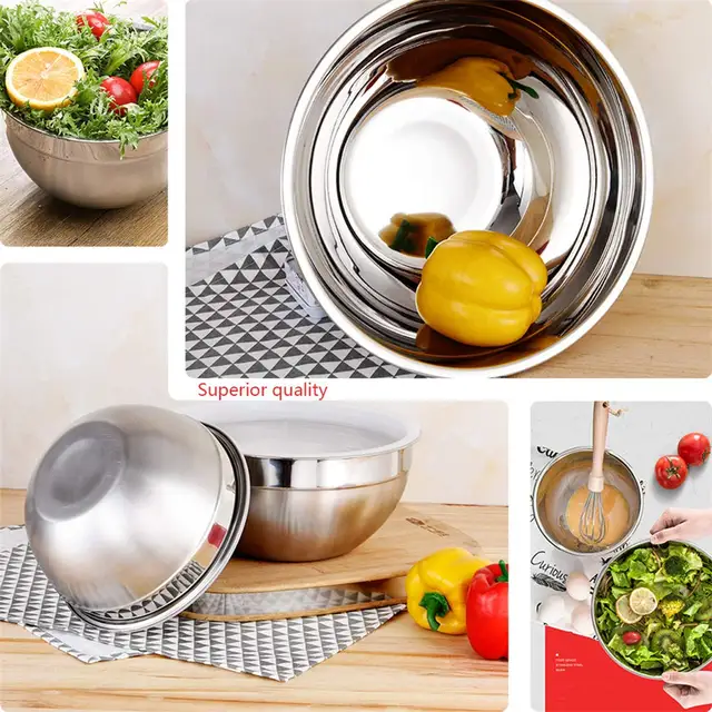 Cuencos de acero inoxidable con tapa para ensaladas, cuenco mezclador de  huevos y alimentos antiquemaduras, cajas de almuerzo, accesorios de cocina,  18-30CM - AliExpress