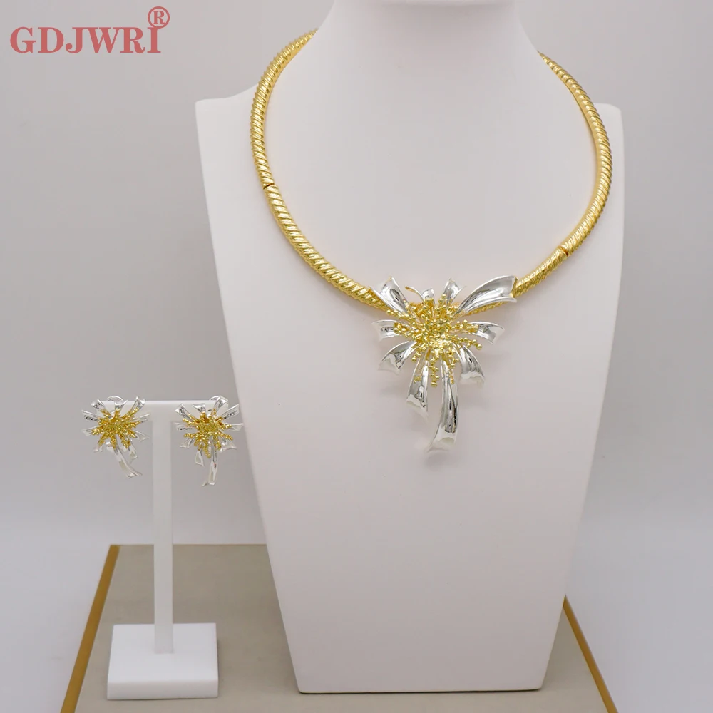 

Fine Exquisite Italian Dubai Gold Color Jewelry Set Unique For Women Latest Design Necklace Earrings Sets Wedding Party Gift
