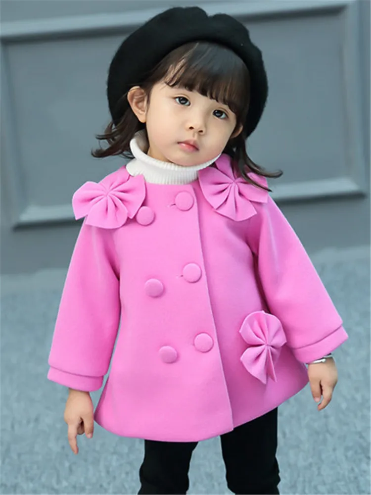 Новинка, шерстяное пальто для маленьких девочек на осень и зиму одежда для малышей с бантом, верхняя одежда с отложным воротником для детей, От 2 до 7 лет - Цвет: Лаванда
