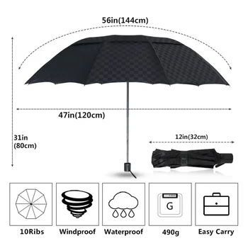 

Double Layer 3Folding Umbrella Rain Women Men Big 10K Windproof Business Umbrellas Male Dark Grid Parasol Family Travel