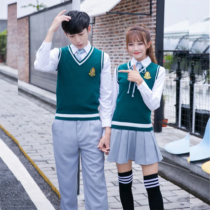 

Student School Uniform 4pcs Winter Boy Girls Japanese Students Wear Tenneger College Uniforms Girls Boys Sweater Costume