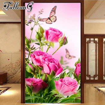 

FULLCANG large 5d diamond painting Pink rose butterfly flower diy mosaic embroidery sale full square round drill decor FC2432