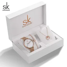 Shengke бренд подарок для жены женские кварцевые комплекты с часами модный креативный Кристалл Дизайн Набор браслетов и ожерелье женский ювелирный набор
