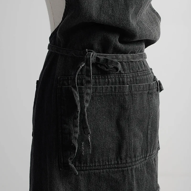 Vintage Blue Kitchen Denim Aprons For Men Women Unisex Homewear Workwear Apron For Cooking Chef Barista Bartender