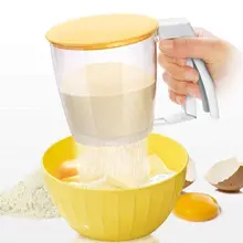 Handle Plastic Press Cup Shape Flour Sifter Strainer Sieve Filter With Lid Kitchen Tool Hand-Pressed Separation Flour Sieve Tool