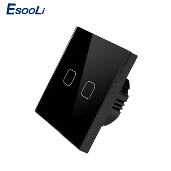 

Esooli EU/UK Standard touch light switch AC 220-250V White Luxury Glass Panel 2 gang 1 way Touch Wall Sensor Light Switch
