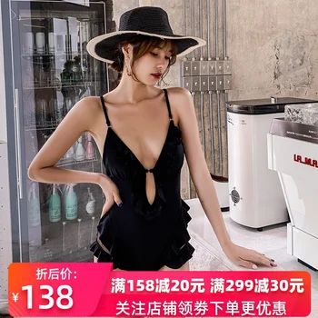 

1 Piece Swimsuit Women Swimsuits Bikini One One-Piece Suits Korea Ins Windnet Red Hot New Sexy Neck Backless Wood Ear Solid