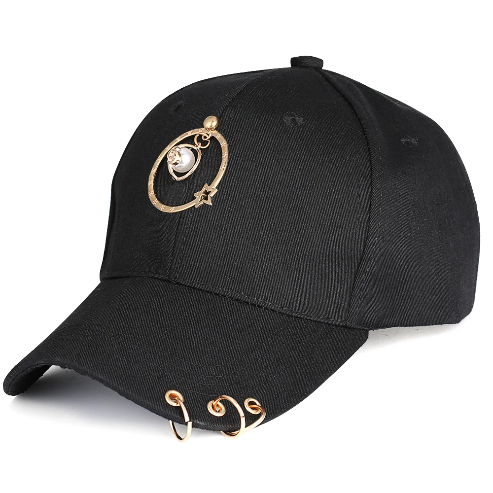 

Summer Men Cap With Ring Hip Hop Circle Baseball Cap Pearl Unisex Visor Women Cotton Solid Sports Bone Trucker Hats Boy Girl