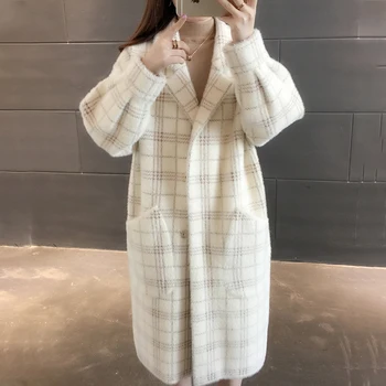 

2019 Women Winter Long Outwear Knitting Coat Loose Cardigans Long Sleeve Female Lattice Overcoat