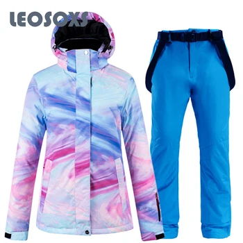 

LEOSOXS New Color Thick Warm Ski Suit Women's Windproof Waterproof Outdoor Snow Jackets And Pants Ski Suit And Snowboard Wear