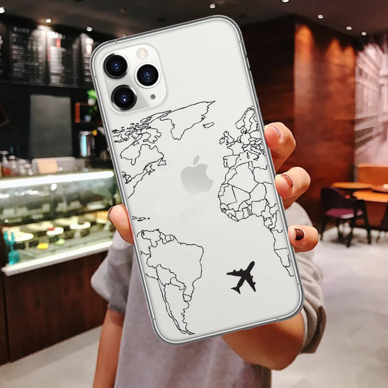 World Map Travel Just Go Soft Phone Cases for iPhones 11 Pro Max 2019 plane silicone Cover For iPhones 6s 7 8 Plus XR XS Max X