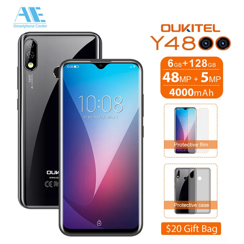 OUKITEL Y4800 6," 19,5: 9 FHD+ 6 ГБ ОЗУ 128 Гб ПЗУ мобильный телефон Восьмиядерный Android 9,0 отпечаток пальца 4000 мАч 9В/2а Лицо ID смартфон