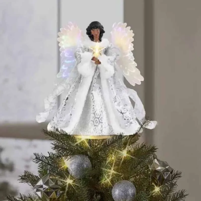 The Fiber Optic Angel Tree Vintage Light Up Christmas Topper Glowing White Wand Resin Sculptures Gift | Дом и сад