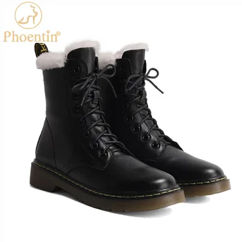 

Phoentin 2020 genuine leather boots winter martins for women short black wool sole warm snow boots lace up plus size 43 FT1191