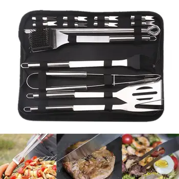 

Barbecue Accessories 20pcs Shovel Strong BBQ Tools BBQ Kit Silver Stainless Steel Picnic Roast Fork Barbecue Grilling Tools Set