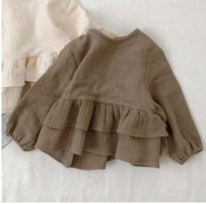 Блузка для маленьких мальчиков и девочек от 1 до 4 лет одежда из льна Новинка года, Осенняя детская рубашка в японском и корейском стиле - Цвет: CC101 Brown