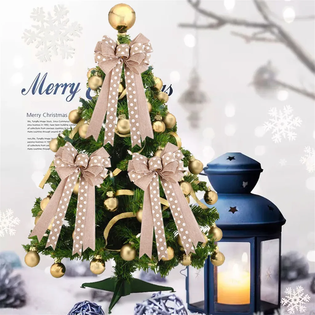 Рождественские банты, елочные украшения, бантики на елку, имитация льняной рождественской подвески, рождественские украшения, бант