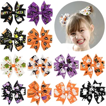 

12pcs Halloween Hair Bows With Clip Girl Gift Birthday Party Decoration for Kids Halloween Festival Supplies Hair Accessories