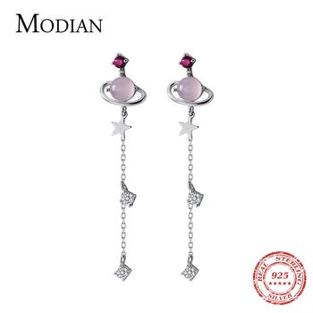 

Modian Fashion Planet Galaxy Opal Stars Long Drop Earrings 100% 925 Sterling Silver Swing Dangle Earring For Women Fine Jewelry