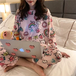 Spring and Autumn Pajamas Women's Long-sleeved Trousers Two-piece Milk Silk Breathable Student Home Wear Ladies Casual Pajamas