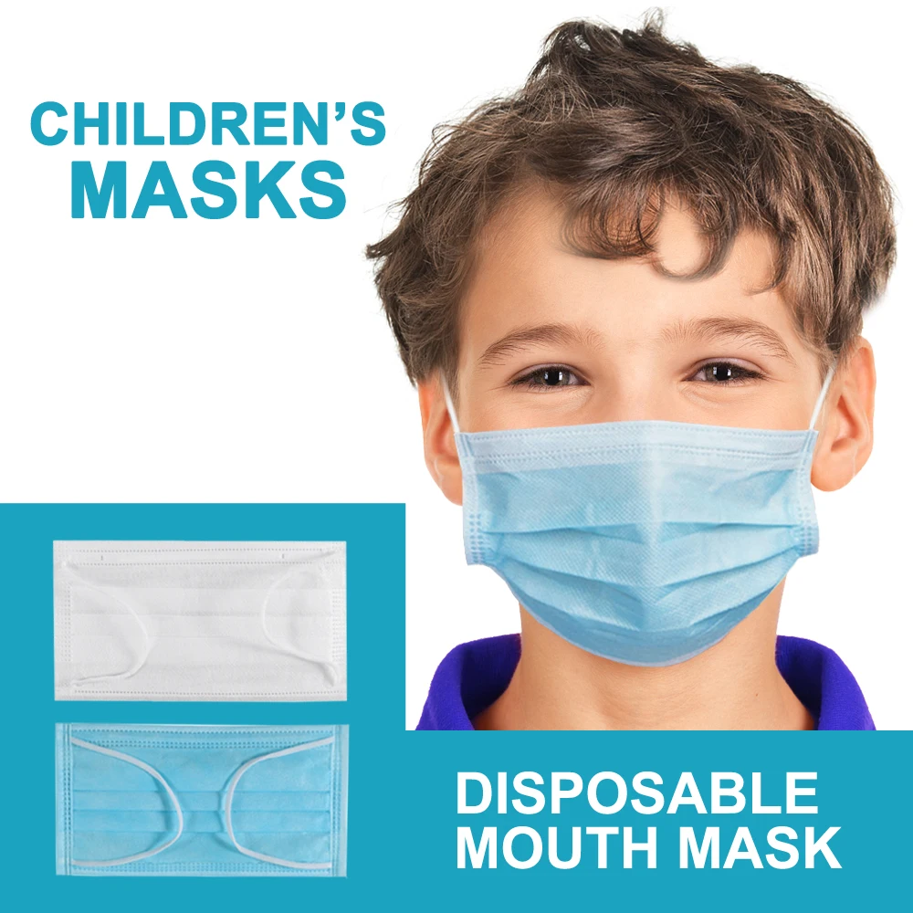 

100Pcs 3 layer Disposable Child mask anti-dust Elastic Mouth Soft Breathable Blue Flu Hygiene Children Kids Face Mask
