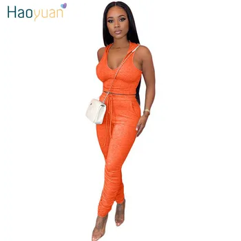 

HAOYUAN Two Piece Set Summer Clother for Women Tracksuit Matching Sets Crop Top and Ruched Pants Sweat Suits Lounge Wear Outfits