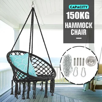 

150kg Nordic Round Hammock Chair Handmade Knitted Indoor Outdoor Swing Bed Kids Adult Hanging Chair Hammock with Metal