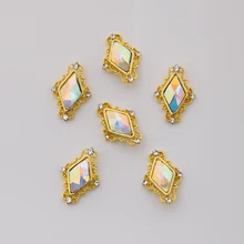 

100pc/lot Nail Art Crystal Charm Strass Rhombus/Heart-shape Jewelry Clear/AB/Red/Purple Nails Crystals Metallic Gold Alloy Decor