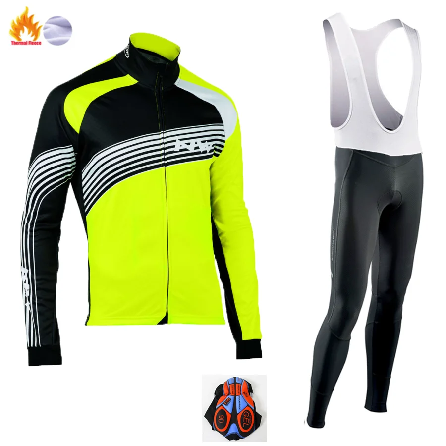 Fleece long sleeve NW велосипедная командная куртка 9D набор велосипедных штанов одежда для мужчин зимняя полярная профессиональная велосипедная майка - Цвет: Fleece long sleeve